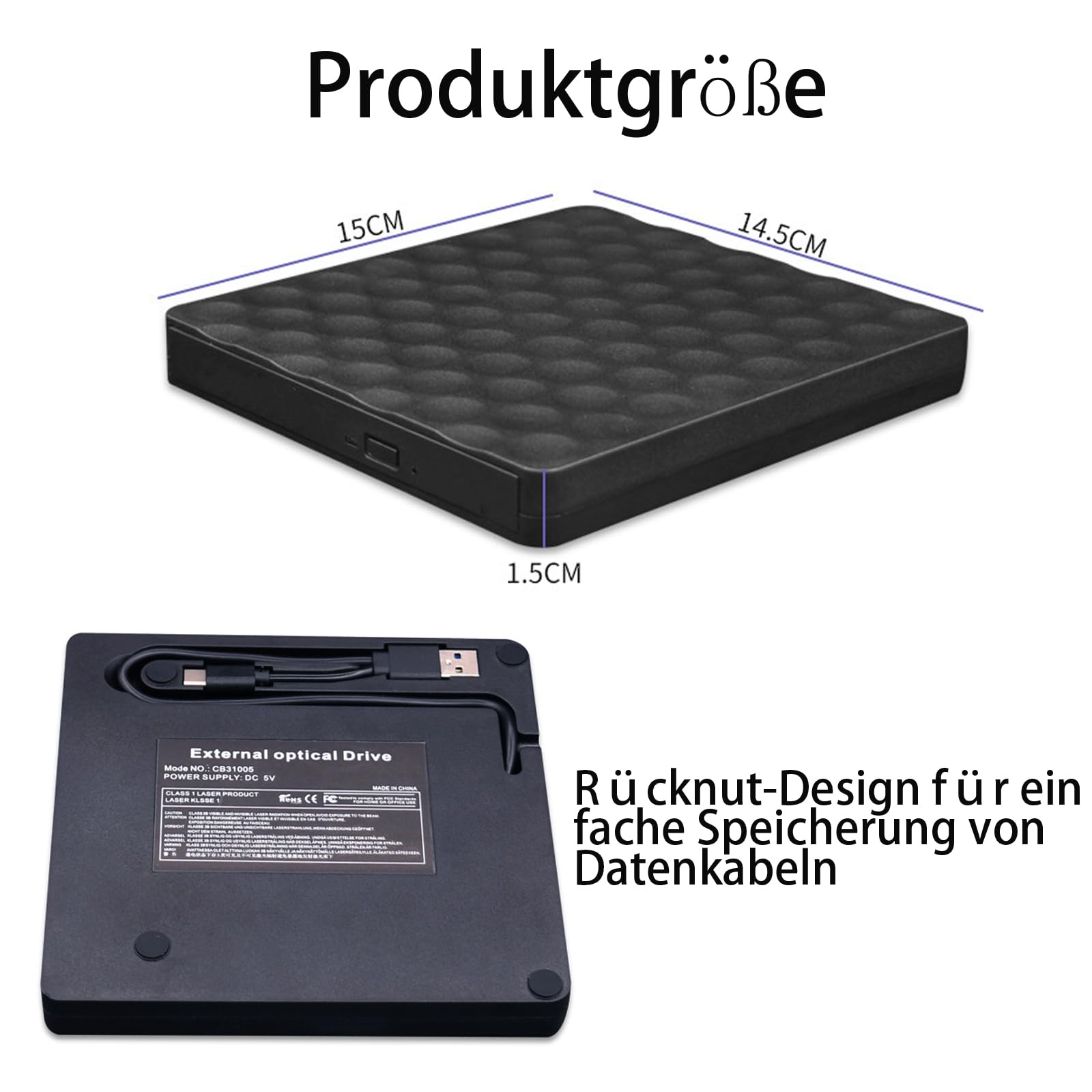 GERUI Zewnętrzny napęd DVD CD, USB TypeC, nagrywarka CD/DVD +/-RW, nagrywarka CD DVD USB 3.0, typ C, do komputera stacjonarnego z iMac//Linux/Win10/Win8/XP
