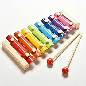 Xilofone Infantil de Madeira Colorido com Baquetas Com 8 Notas – Brinquedo Educativo Montessoriano Musical para Crianças – Coordenação Motora e Estímulo Sensorial
