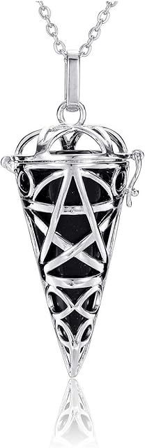 JOVIVI Black Obsidian Reiki Healing Crystal Locket Pendant Necklace Gemstone Hexagonal Pointed Pendulum Dowsing Divination Jewellery for Women