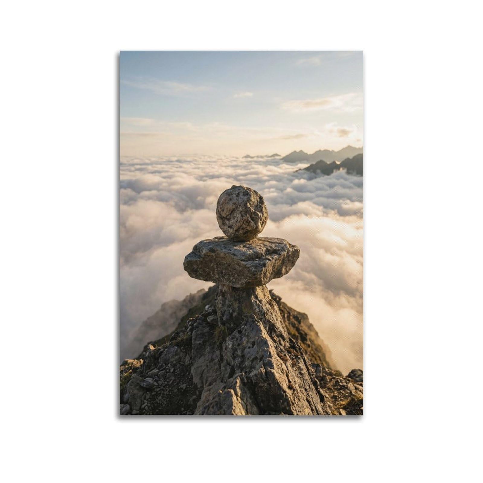 XKUGA Zen Balance Poster Cloud Mountain Boulders Summit Serenity Calm Modern Decorative Canvas Prints - Ideal Wall Art for Family, Man Cave, Game Room, Boys & Girls Bedroom 20x30inch(50x75cm)