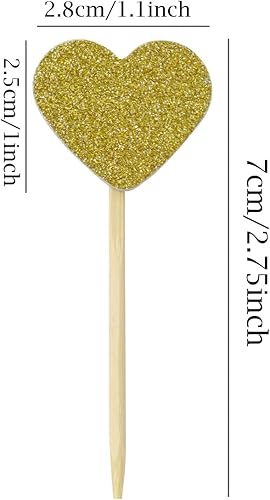 Miniatura 2 de Honbay 40 piezas de decoración de cupcakes de corazón con purpurina para decoración de pasteles de cumpleaños, selecciones de alimentos, suministros