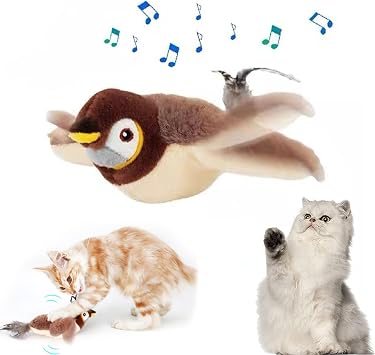 Flying Bird Cat Toy, 2025 New Flappy Bird Cat Toy Interactive Chirping Bird Cat Toy for Indoor Cats, Simulated Chirping Bird Cat Toy Flapping Wings - Sparrow*1pcs