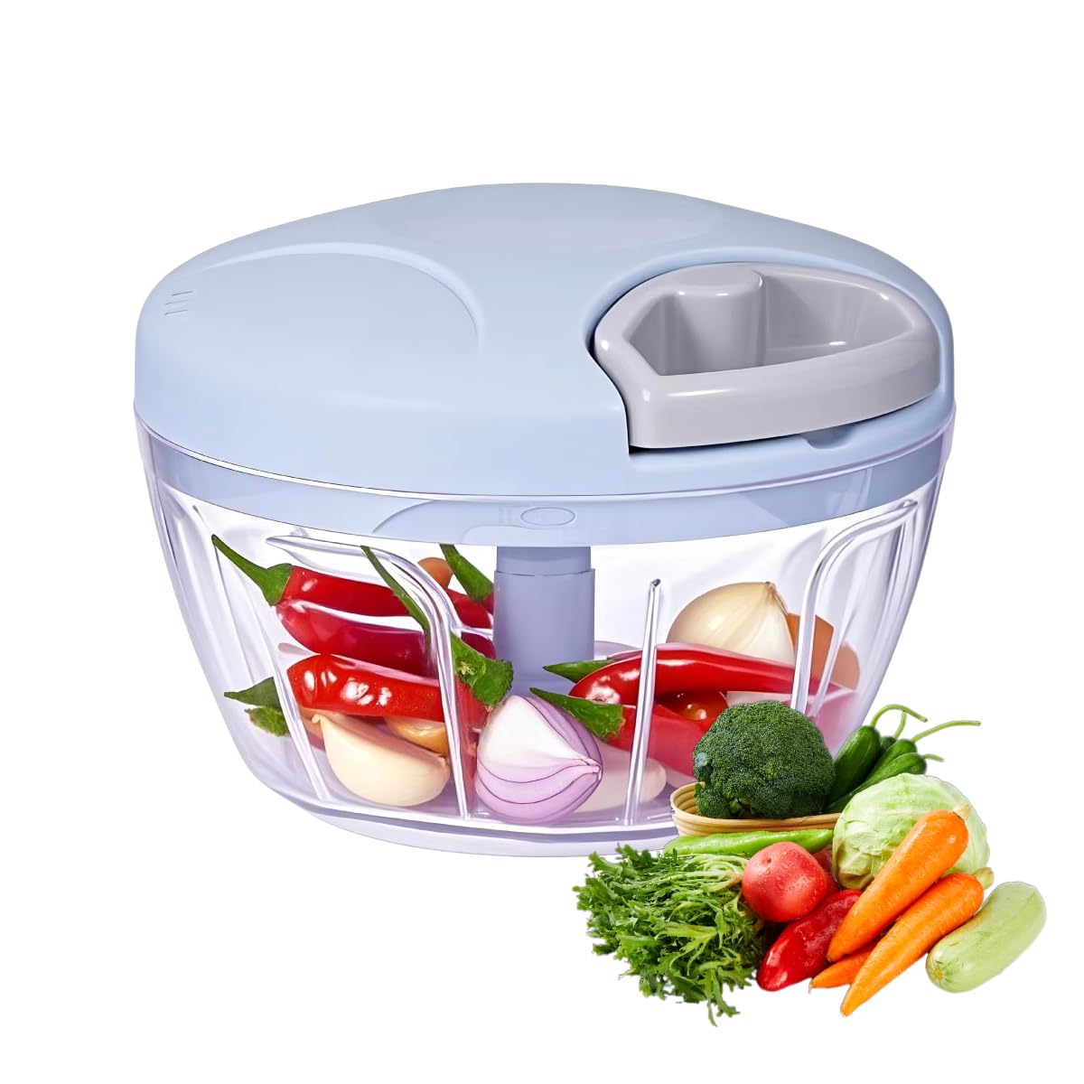 Manual Chopper,?Portable Food Chopper Vegetable Cutter,Manual Food Processor Vegetable Chopper,Suitable for Vegetables,Ginger,Garlic,Fruits(Blue500ml)