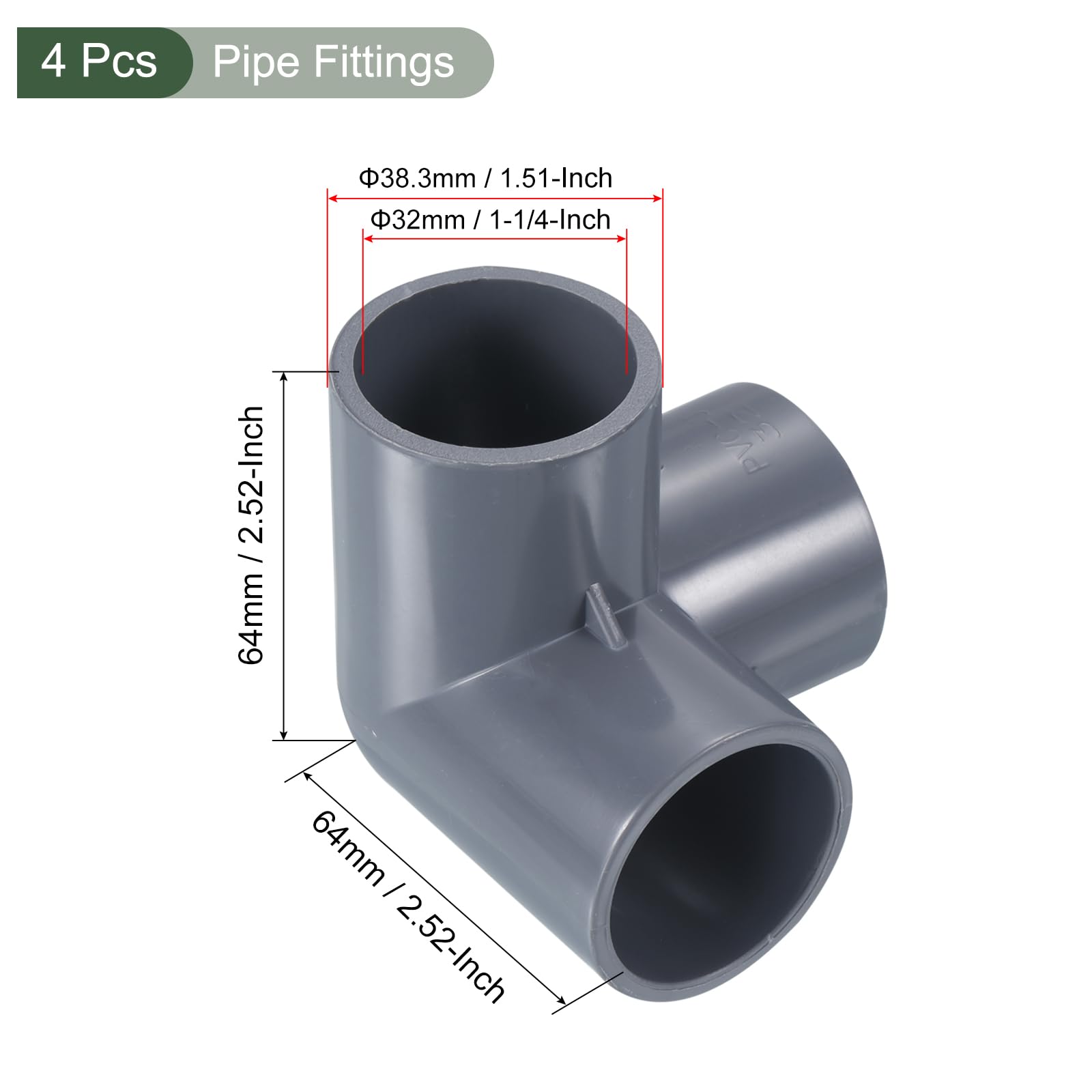 YOKIVE 4 Pcs 3 Way Elbow Pipe Fittings, Joint Coupling Pipe Adapter Pipe Connection - Image 2