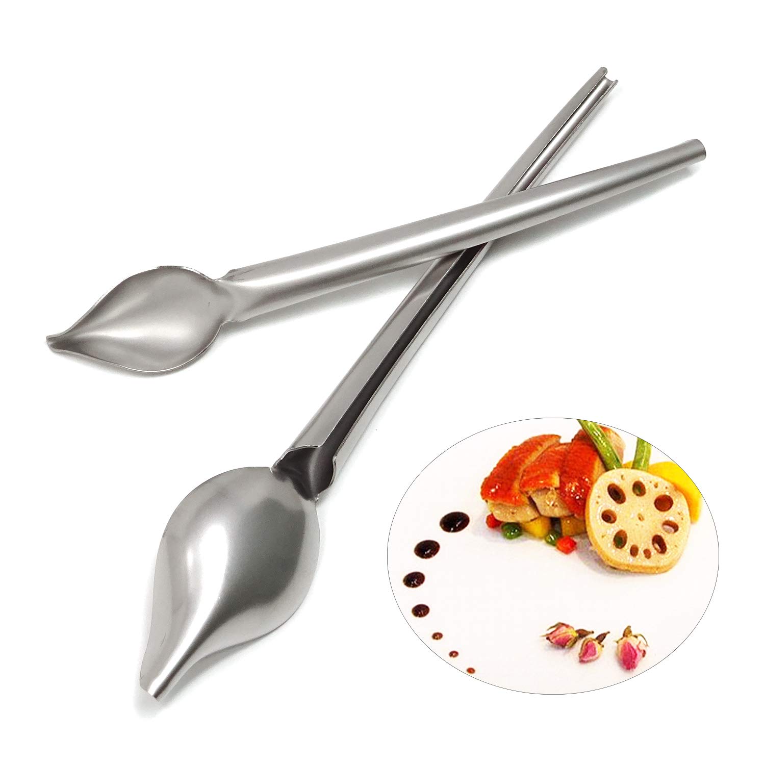 Honbay - Cucharas de acero inoxidable para decoración de platos, 2 unidades