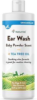 NaturVet Ear Wash Liquid Supplement for Dogs & Cats – Pet Health Supplement Cleans Dog, Cat Ear Canals – Includes Aloe, Tea Tree Oil – Helps Remove Pet Ear Wax, Dirt, Debris – 16 Oz.