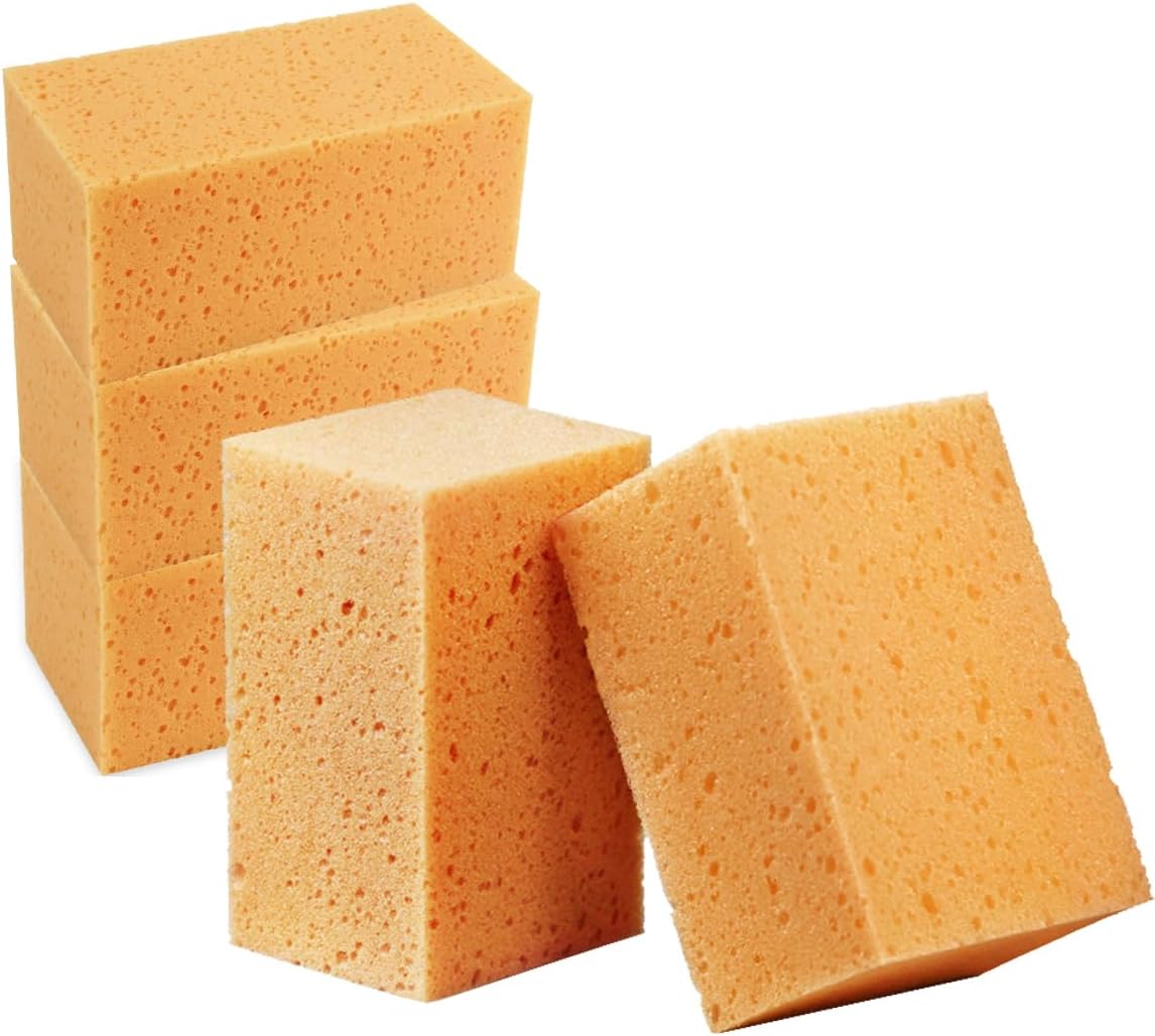5PCS Car Wash Sponges, 8.5"×4.4"×3.5" Large Extra Soft Coral Non Scratch Sponge, Car Cleaning Cellulose Sponge Thick Foam Pad for Washing Window Sensitive Surfaces (Yellow)