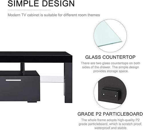 Miniatura 10 de Nrizc Soporte de TV LED blanco para TV de 75 pulgadas, centro de entretenimiento de alto brillo con cajón de almacenamiento, mesa consola para sala