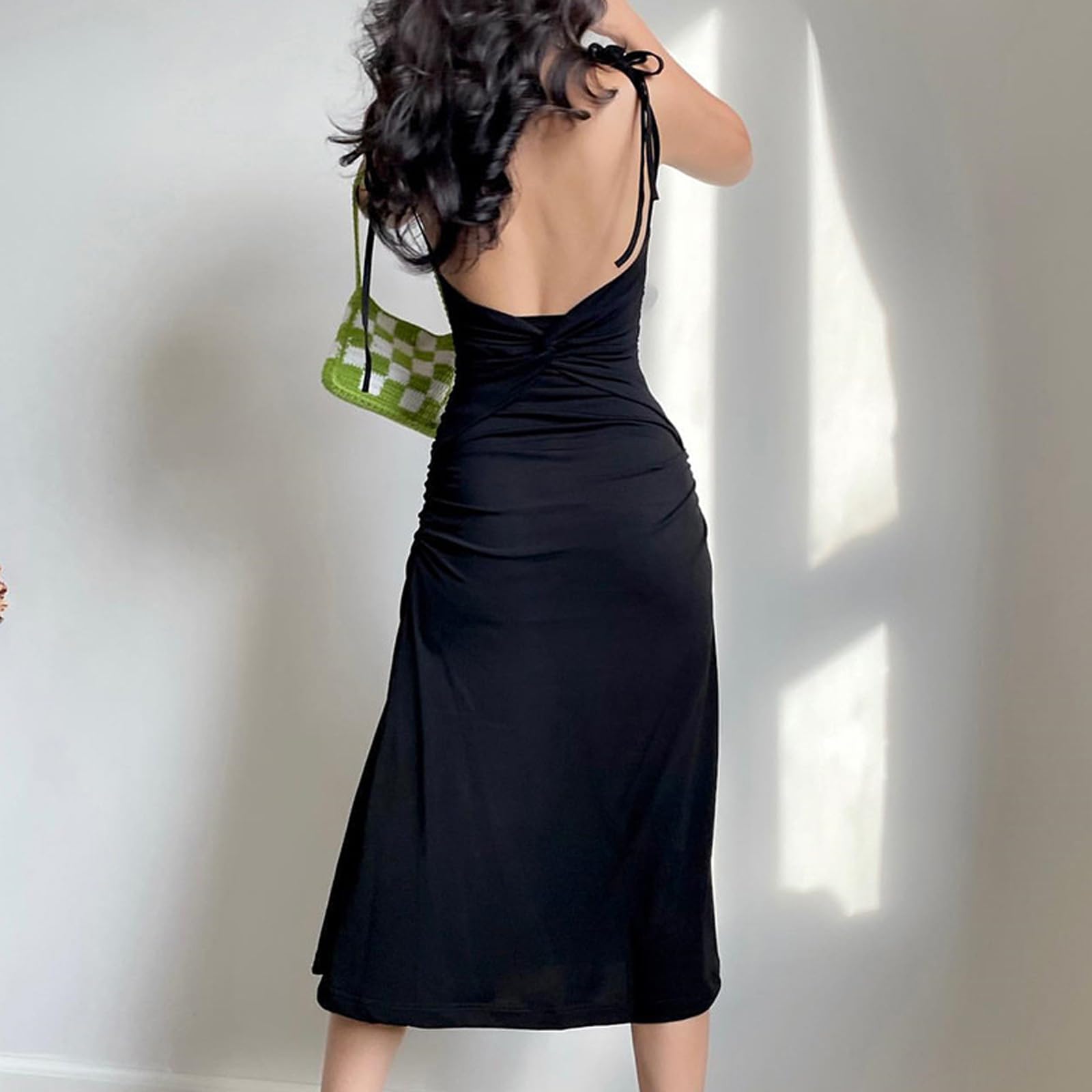 Robe Femme Sexy Maxi Robe sans Manches Elégant Robes Longue Dos Nu Bodycon Robes à Spaghetti Bretelle Rob d'été Slim Fit Casual Rob de Soirée Party Cocktail Clubbing