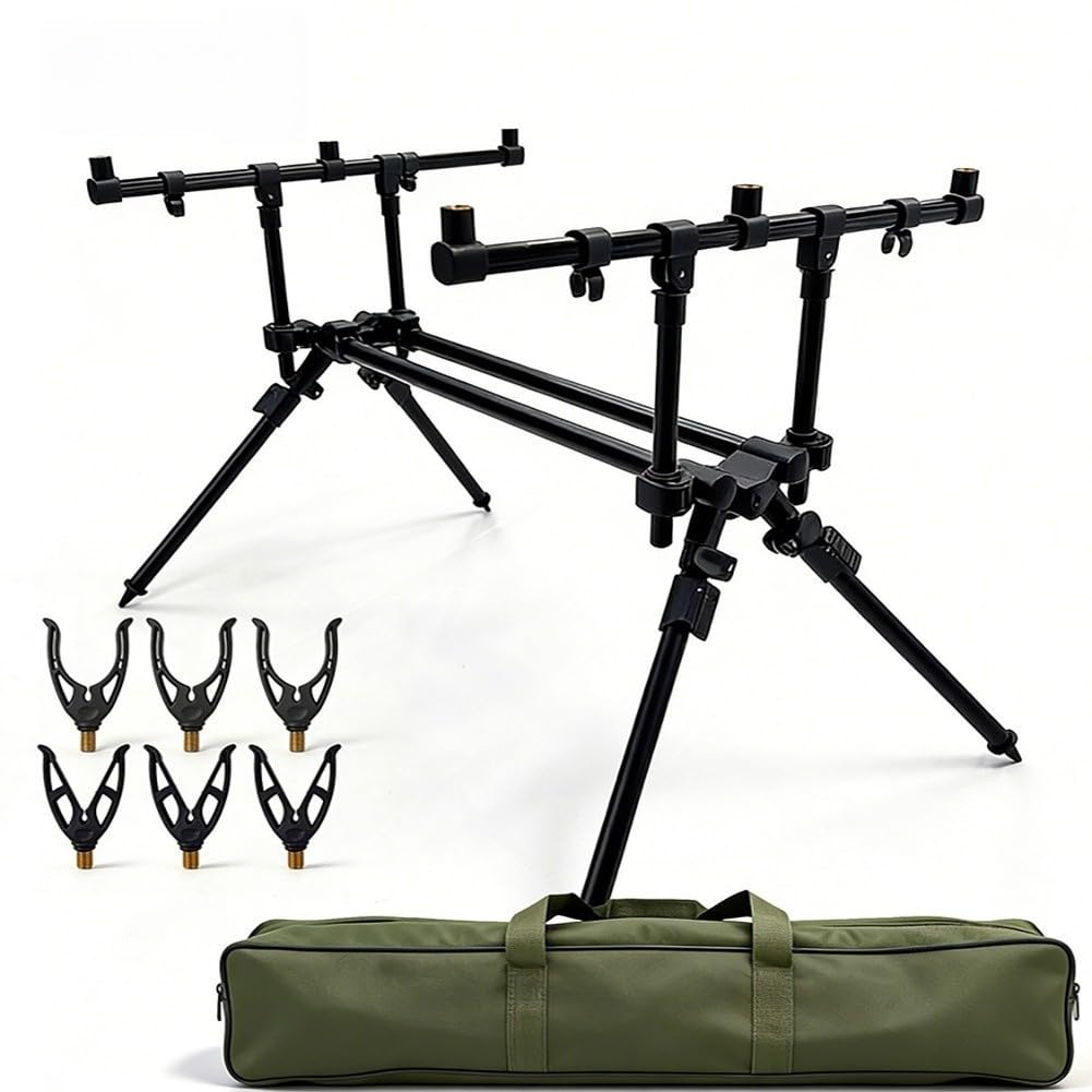 Allungabile Carp Fishing Stand 63-110cm Lega di Alluminio | Robusta lega di alluminio, capacità a 3 canne, altezza regolabile, ideale per pesca alla carpa, rive del lago
