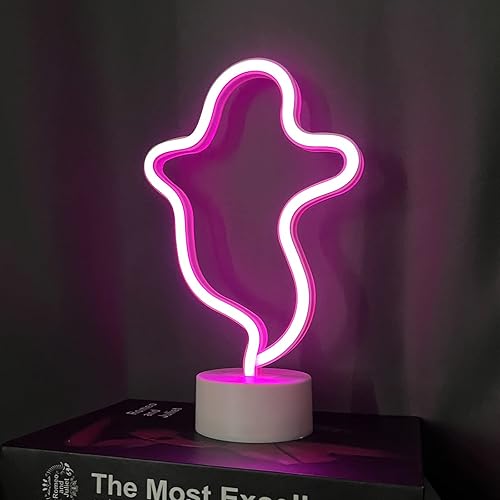 Miniatura 6 de Letrero de neón de fantasma con base, letrero de luz LED de fantasma de Halloween, lámpara con forma de fantasma con batería o alimentación USB para