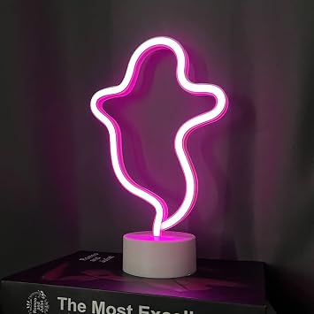 Halloween Ghost Neon Sign With Base Pink Led Light Sign for Wall Decor