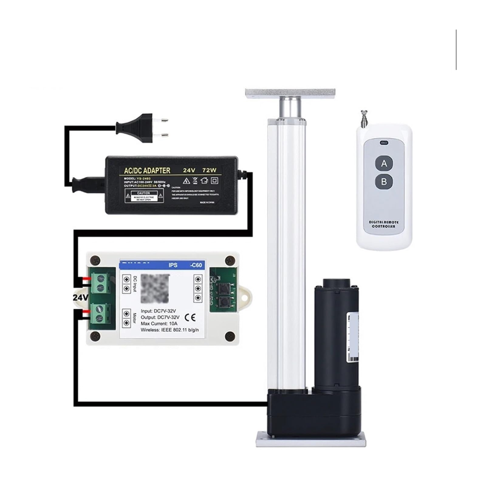 DC 24V 60W Max 3000N Motor Electric Linear Actuator 650mm-750mm Stroke 300KG Load(24V 700MM Stroke,400N A2)