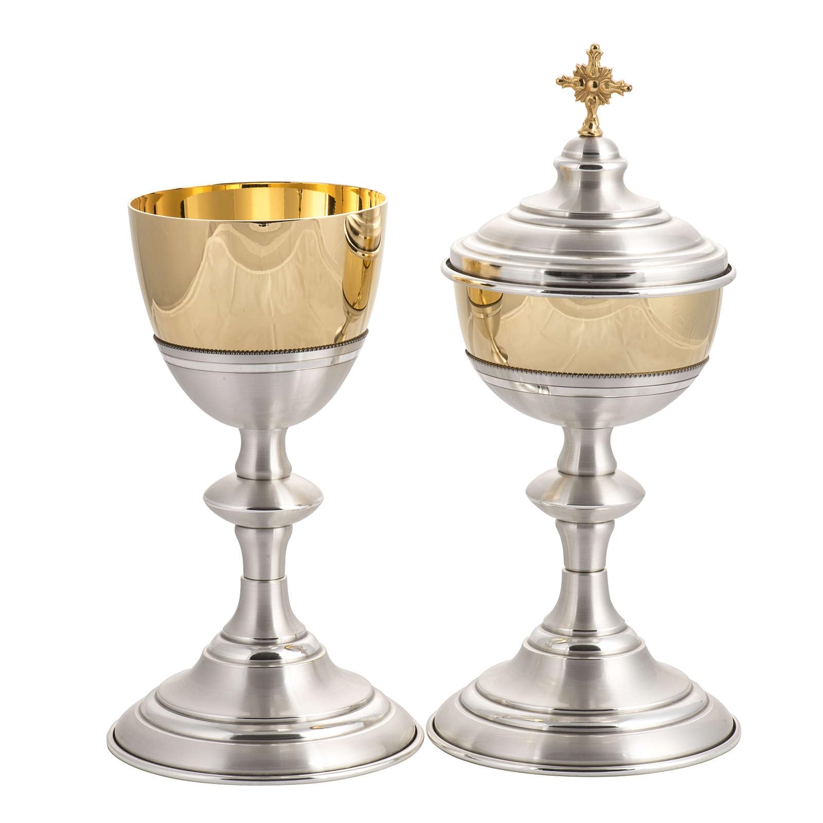 Holyart Chalice and Ciborium in Silver Brass, with Gold Plated Cup, CiboriumChalice Height: 19 cm|Ciborium Diameter: 10 cm|Ciborium Height: 25.5 cm|Chalice Cup Diameter: 9 cm