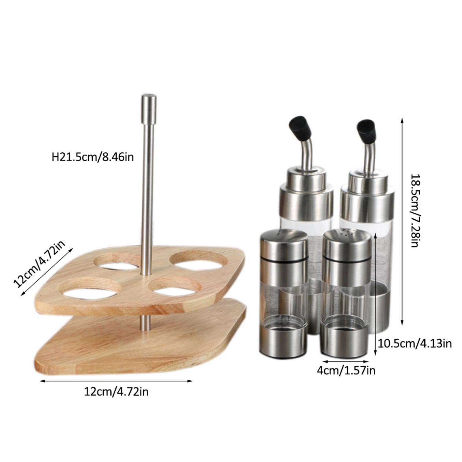 4er-Menage Für Salz, Pfeffer, Öl Und Essig, Mit Passendem Ständer, 5-tlg, 2 Streuer Und 2 Flaschen, Fassungsvermögen: 40/160 Ml, Edelstahl/Glas, Wien, Silber/Transparent