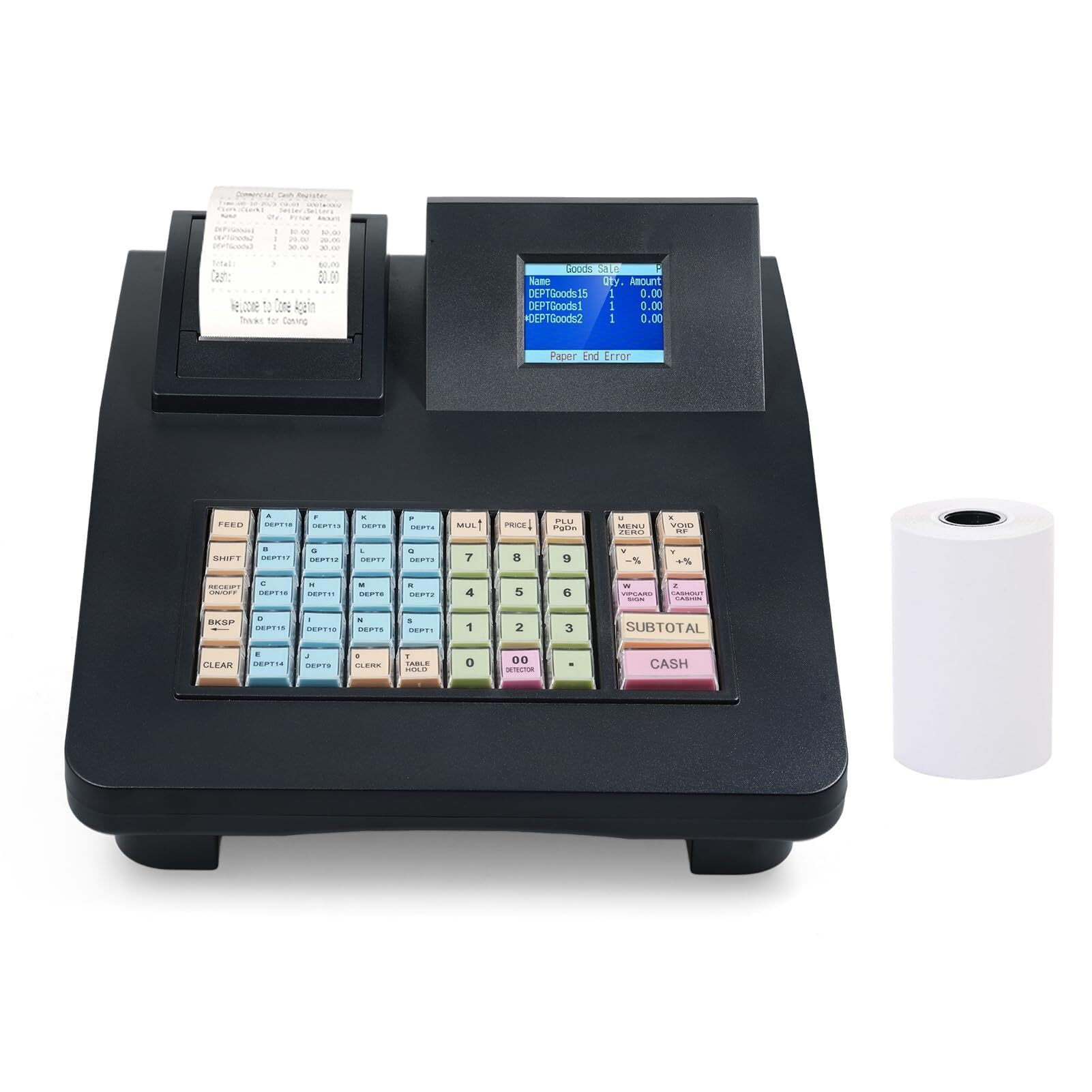 Caja Registradora Electrónica con Sistema De Gestión De Efectivo con 48 Teclas, Pantalla Dual, Programa Simple, Gran Capacidad E Impresora Térmica De 58 Mm, Ideal para Pequeñas Empresas.