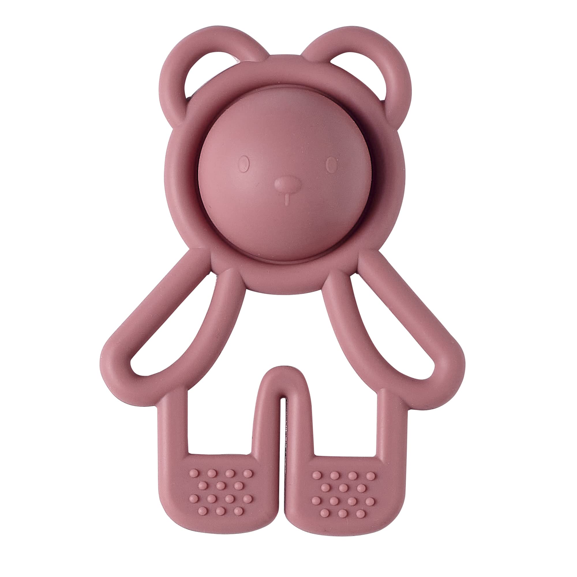 Nattou Mordedor de silicona "Pop-it", Osito como mordedor y juguete de agarre, Sin BPA, Aprox. 11 cm, Silicon, Rosa