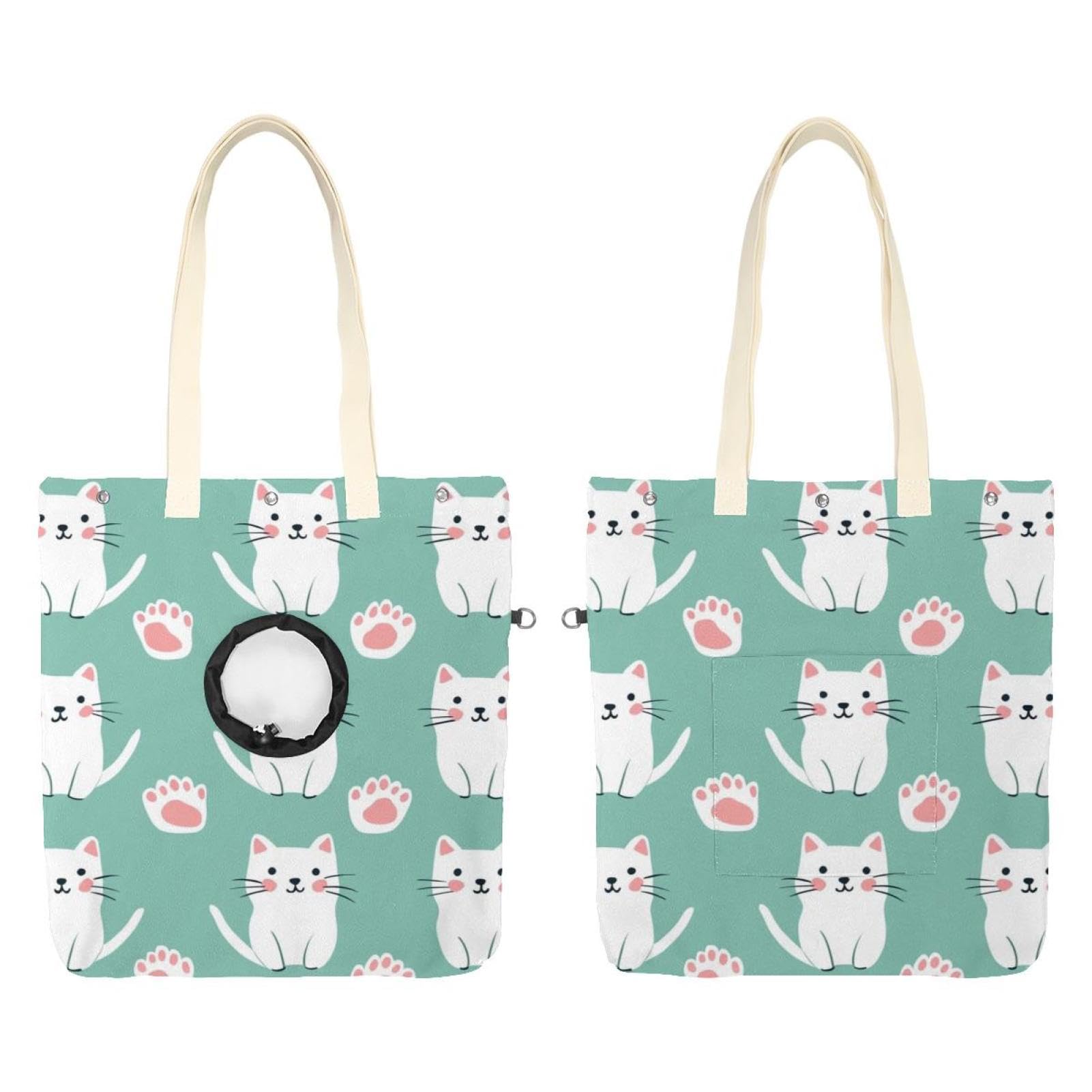 Bolsa de hombro de lona para mascotas con diseño de gatos para viajes cómodos