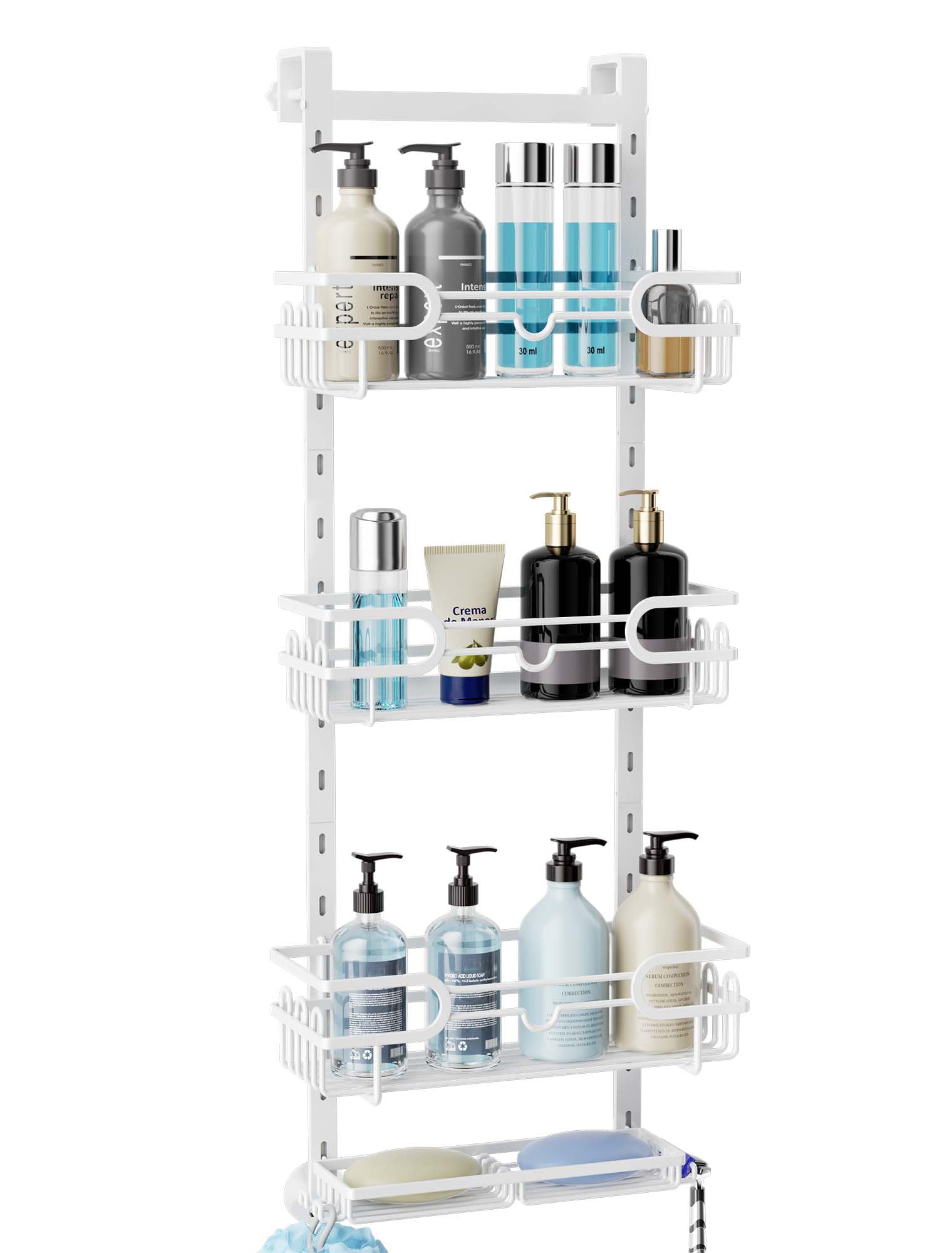 HapiRm Adjustable Shower Caddy Hanging - 4-Tier No Drilling Bathroom Shelf Over the Door, Rustproof Shower Organizer Hanging with 2 Soap Holders & 22 Hooks, Bathroom Organizer for Shampoo, Conditioner