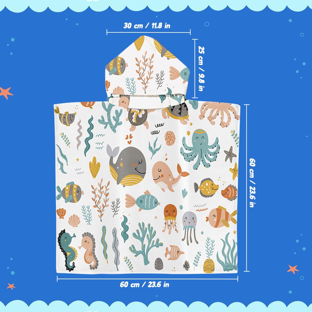 LUFEIS Accappatoio Poncho Bambino, 60 x 60 cm, Super Assorbente Asciugatura Rapida, Per Bambini 2-8 Anni