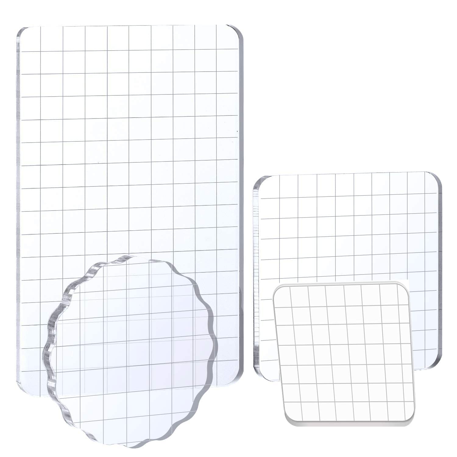 BIGIMALL Large Acrylic Stamp Block Clear Stamping Tools Set with Grid Lines for Art Crafts Scrapbooking, 4 Pack