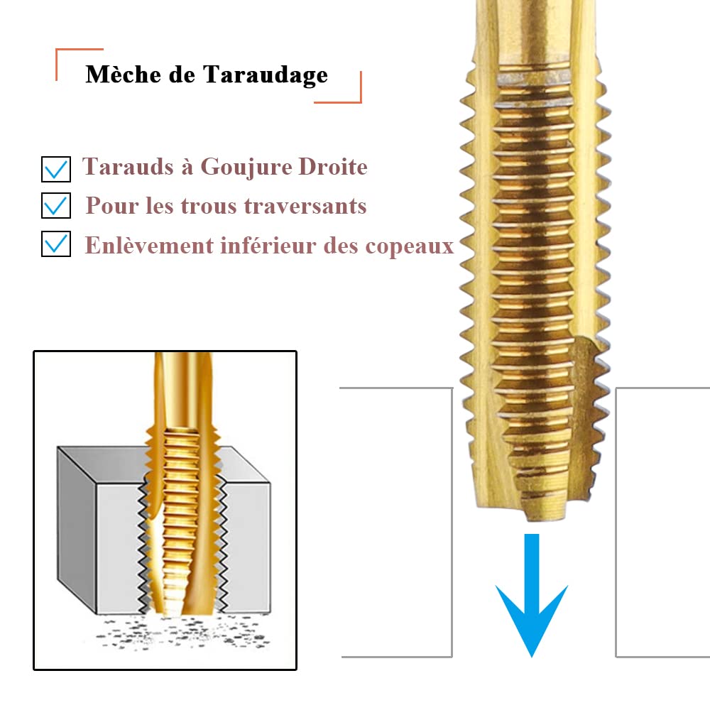 Set 5 Maschi Per Filettatura HSS Con Rivestimento Titanio - M3 M4 M5 M6 M8 - Foto 8