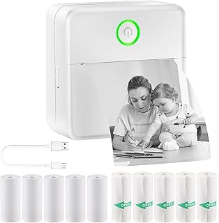 CISSIYOG Inkless Sticker Printer, Label Maker Machine, Mini Lable Printer Maker with 5 Rolls Label Paper, Portable Bluetooth Pocket Inkless Thermal Label Sticker Printer, USB Rechargeable