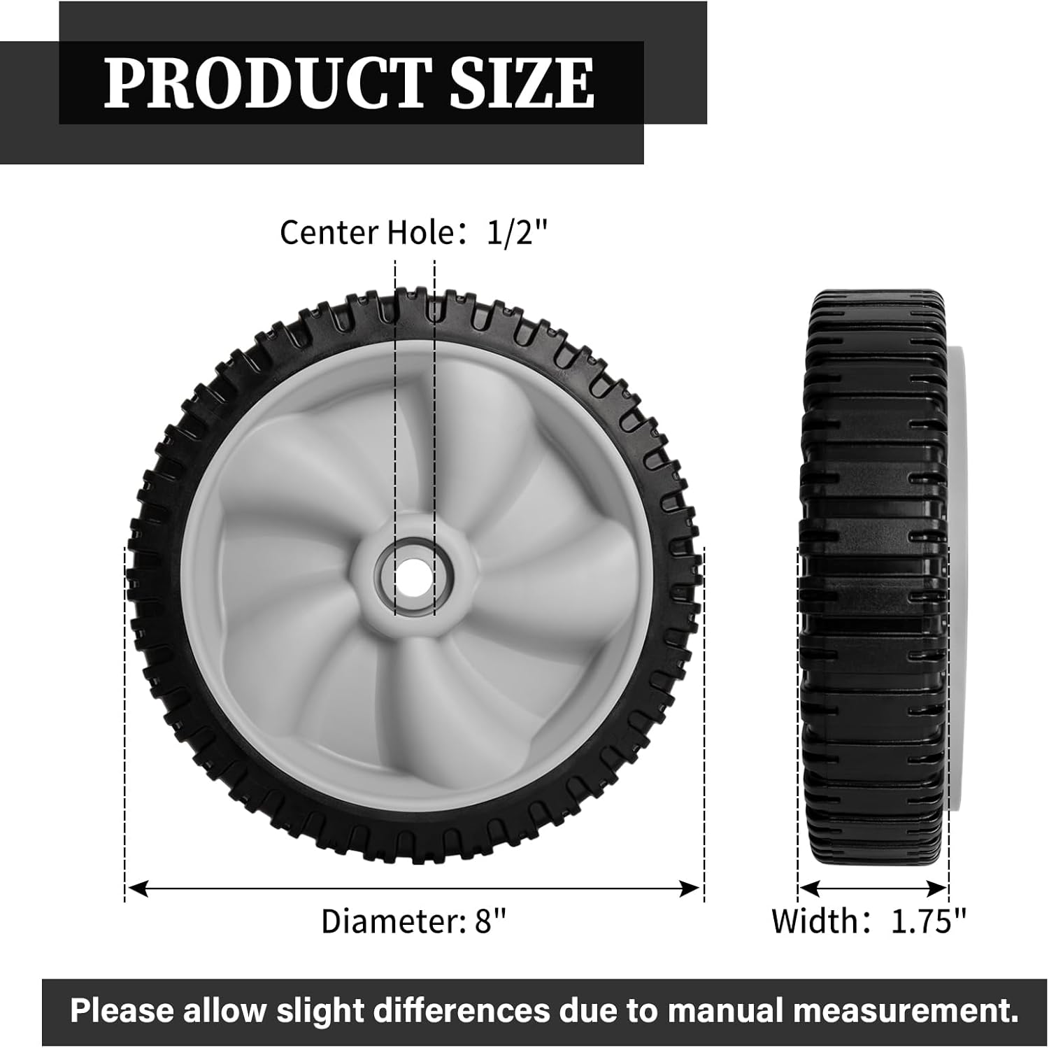 634-0190A Lawn Mower Wheels Replacement Part, Compatible with Craftsman MTD Yard-Man Yard, Replaces 634-0190A 734-04581 8“ Front Drive Wheels, 2 Pack