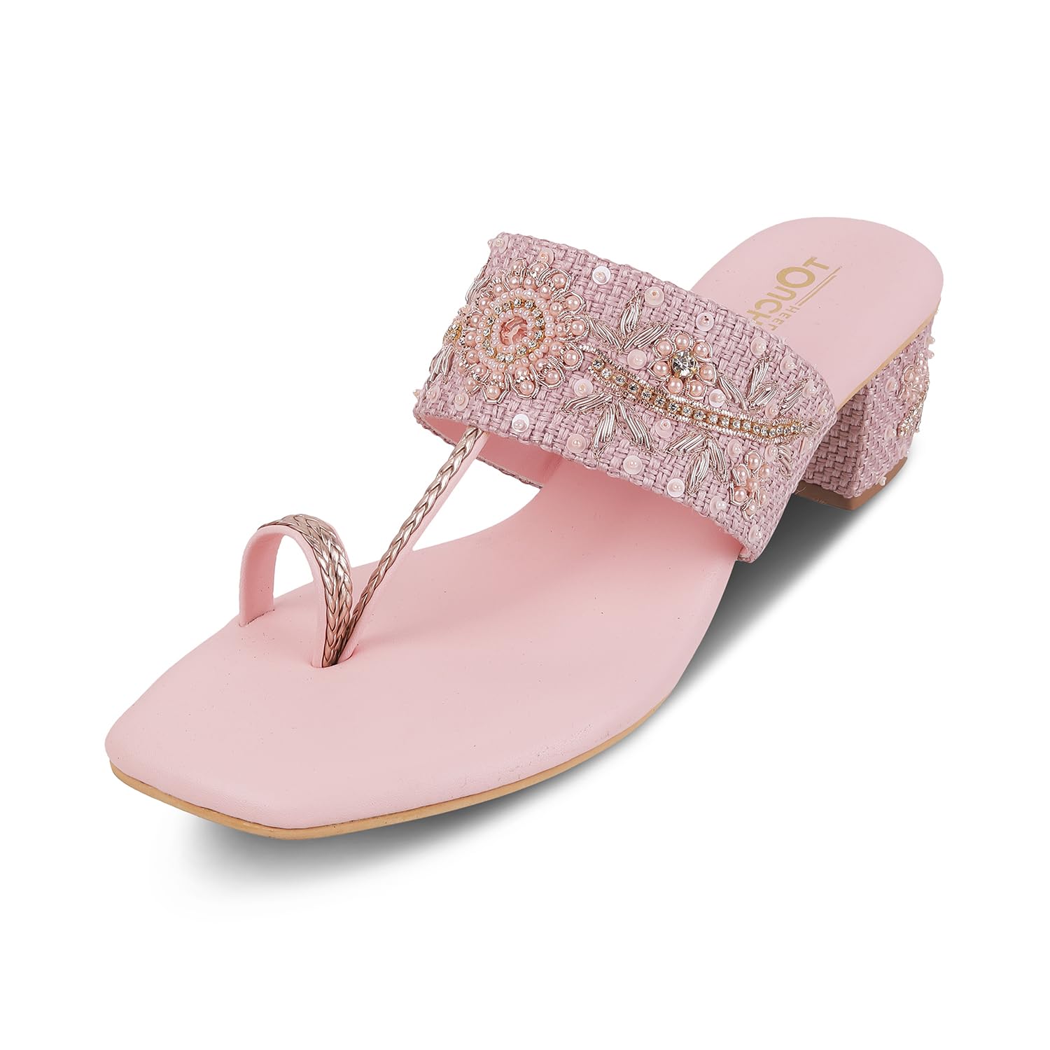 TOUCH HEEL Block Heel Sandals For Women | Stylish Embellished | Elegant Traditional Footwear | Comfortable Ethnic Heels for Parties & Weddings (Pink,8UK) (B0DCNRYBW8) Amazon Price History, Amazon Price Tracker