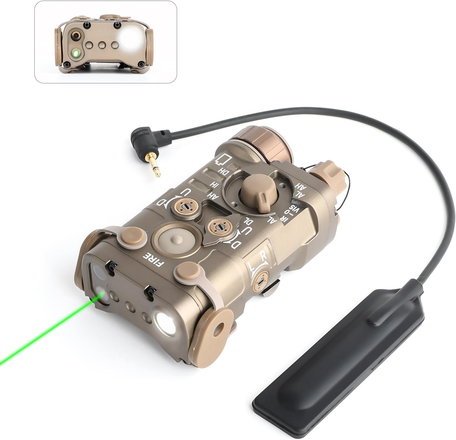 NOBUHIRO Upgrade Metal Airsoft PEQ Box Tactical Aiming Laser Sight, 10 Modes with Red/Green Laser+White Light+IR Laser for Strobe/Constant/Momentary Modes, Fit for AEG GBB CQB Picatinny Rail
