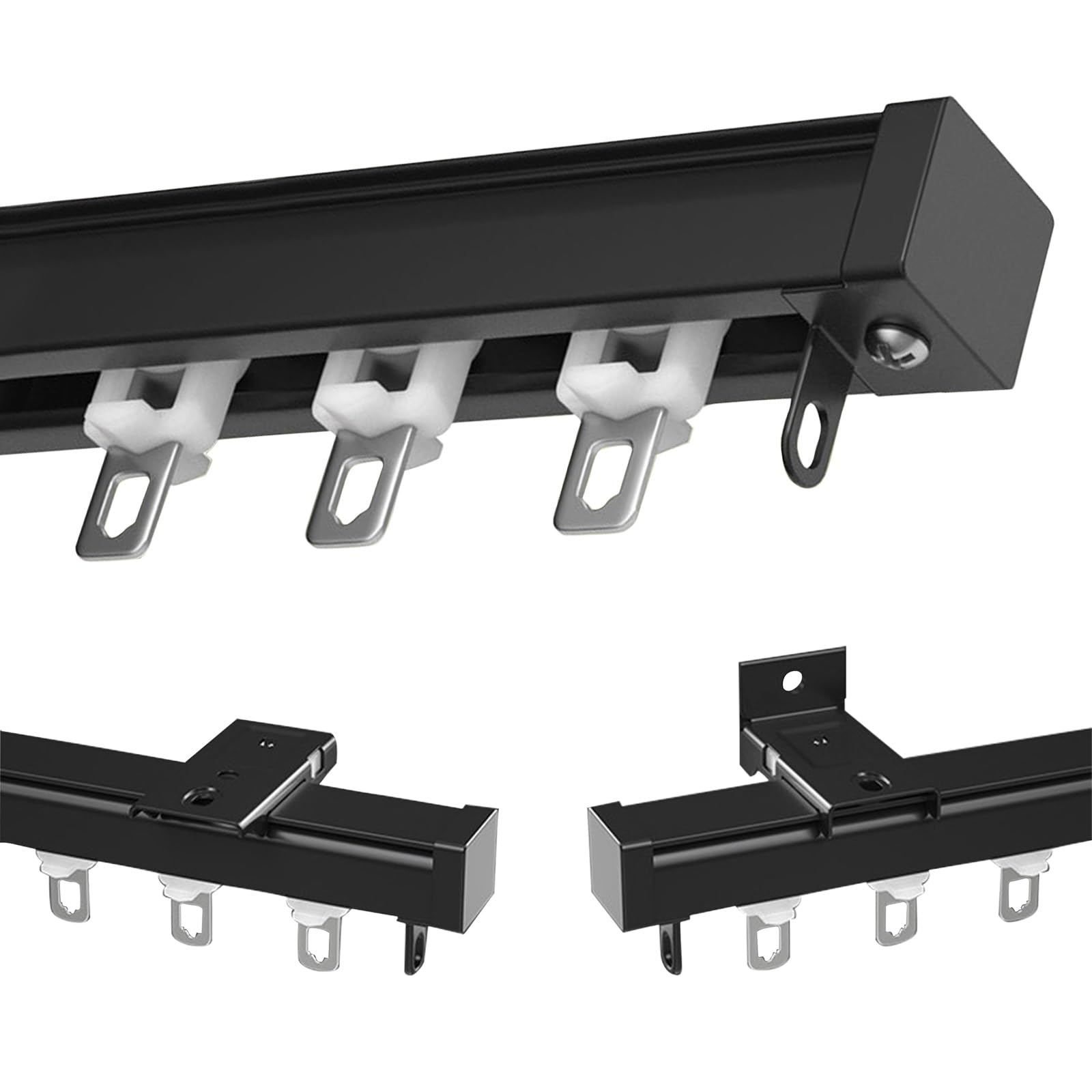 V3VOGUE Room Divider Curtain Track With Silent Rollers, Straight Ceiling Track For Curtains, Black White Aluminium Curtain Rails Ceiling Or Wall-mounted, For Hanging Curtains Panels