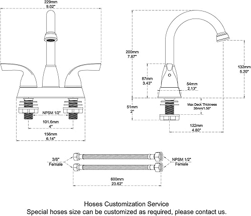 Miniatura 2 de Grifo de lavabo de baño, grifo de baño de latón cromado, juego central de 2 manijas con drenaje desplegable y líneas de suministro