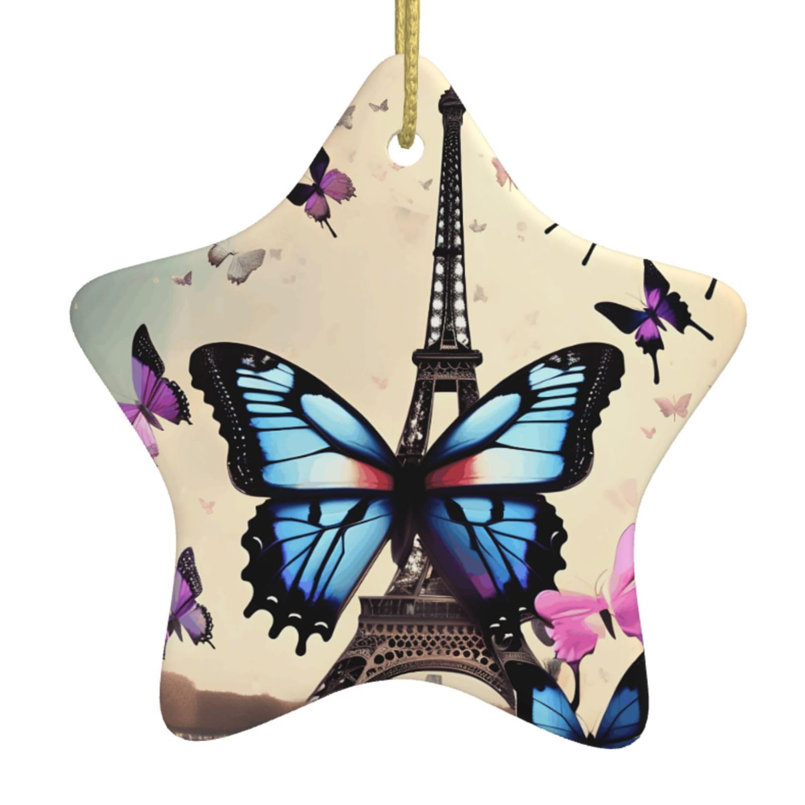 Romantic Paris Eiffel Print Christmas Ornaments, Ceramic Hanging Ornament, Round Shape Decorations