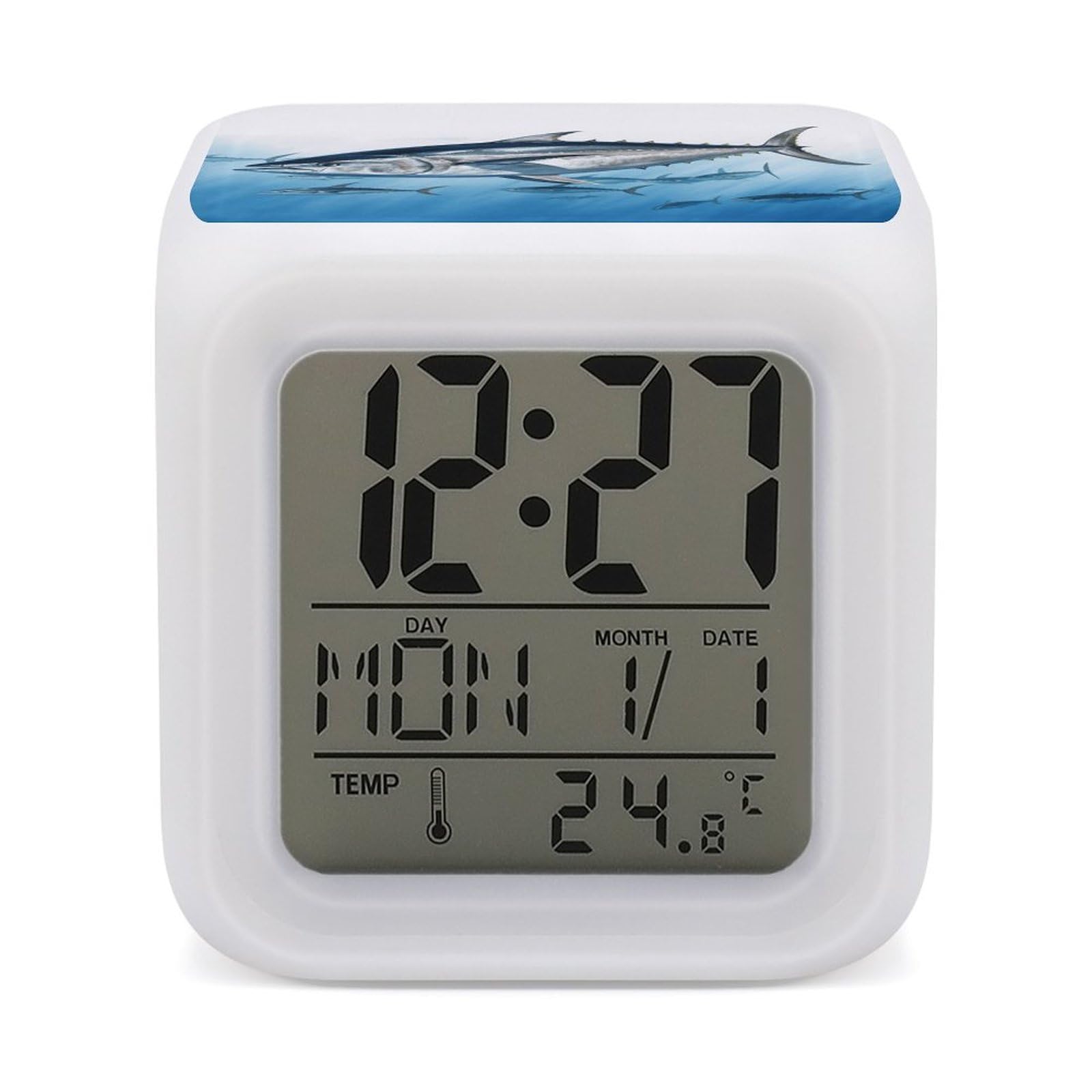 FekiLoot Bluefin Tuna Thunnus Alarm Clock for Heavy Sleepers Wake Up Digital Clock with 7 Color Changing Night Light Super Loud Digital Alarm Clocks Small Machine Alarm Clocks