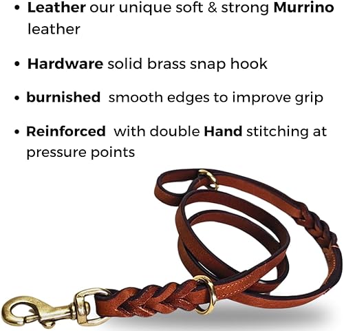 Miniatura 9 de Leatherow Correa para perro  Correas de entrenamiento de cuero resistente, broches de conector de latón macizo y dos anillos (bronceado, 6 pies)