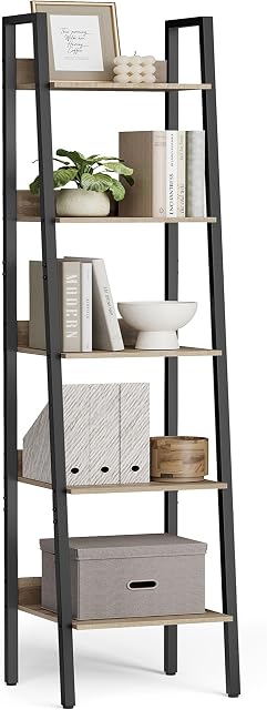 VASAGLE Bibliothèque, 5-Tier Étagère de livre étroite, étagère d'étage pour le bureau d'intérieur, salon, chambre à coucher, cuisine, camel brun et noir ULLS109B50V2