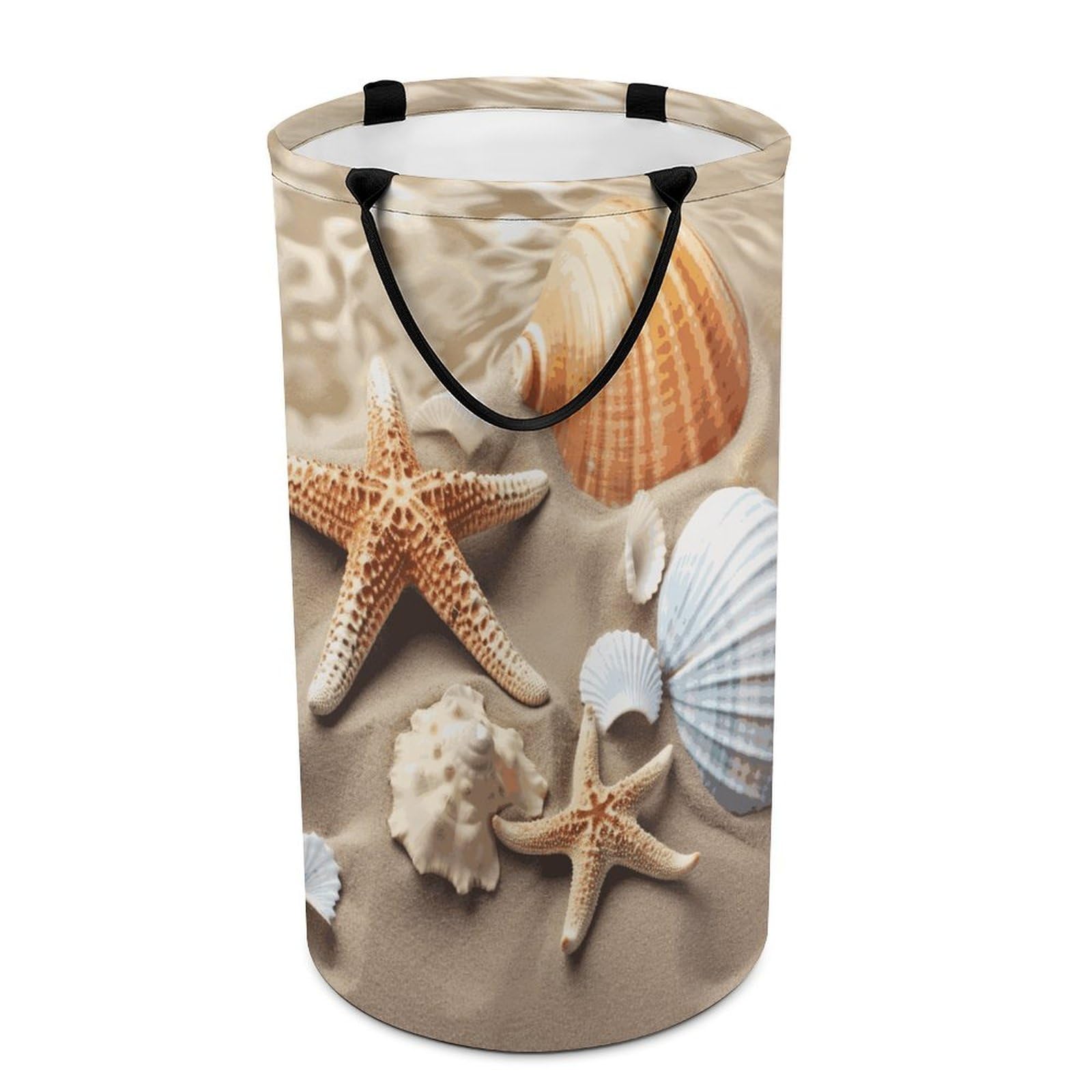 Adfgyerh Style Sea Shell Starfish Laundry Basket ，Foldable Waterproof Model ，Laundry Hamper ，Handles On Both Sides Easy To Move ，Storage Basket For Bedroom, Bathroom, Dorm, Laundry Room.