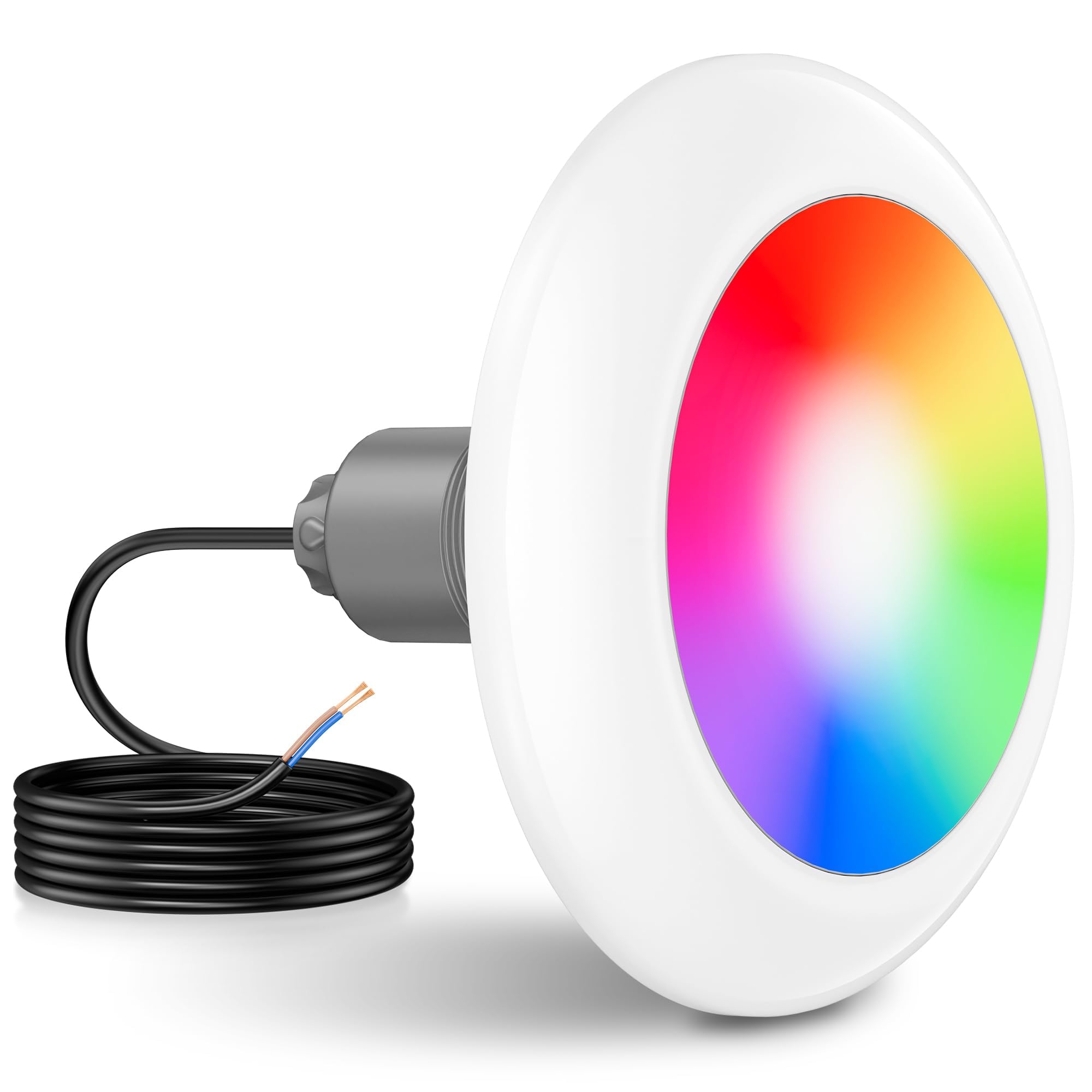 LyLmLe Faro Piscina LED con Filettatura Esterna 2", 25W Proiettore Piscina RGB Multicolore Controllo Sincrono, Ø242mm, 12V AC Lampada LED per Piscinas Prefabbricate Fuori Terra, Senza Controller