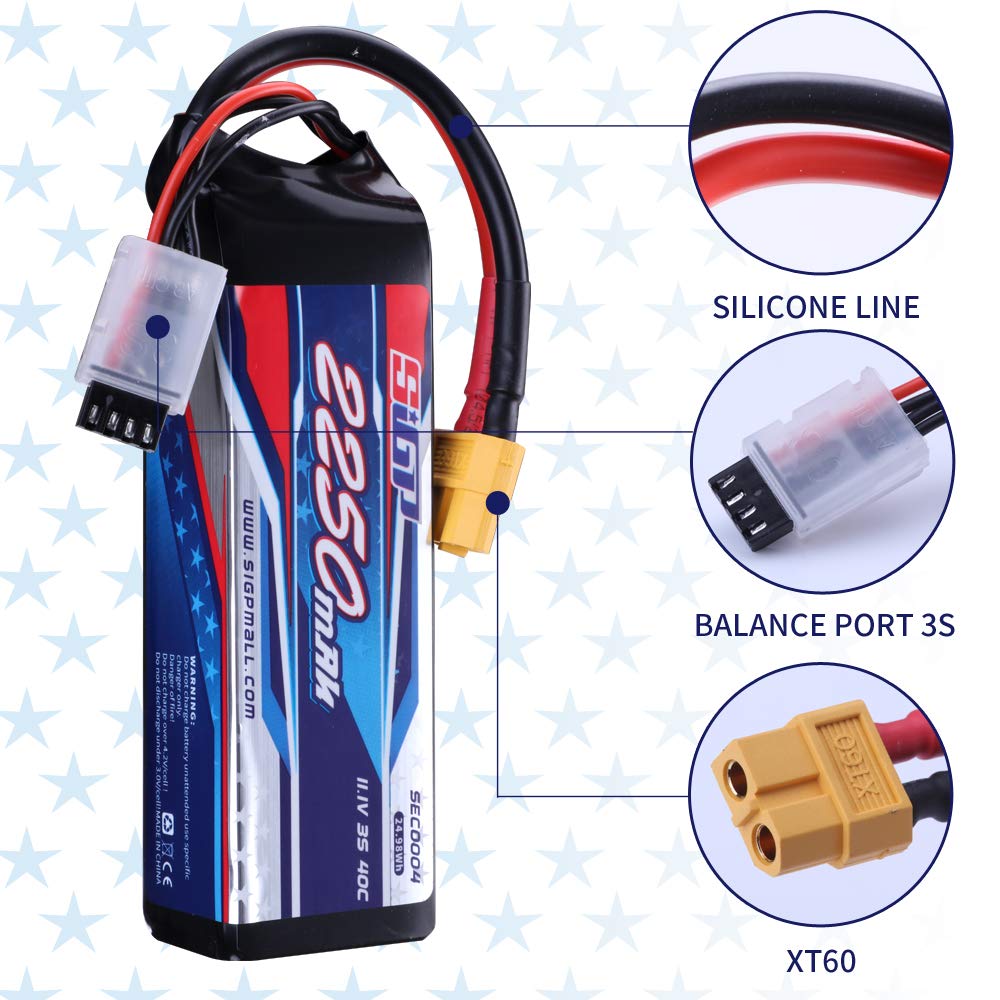 SUNPADOW 2250mAh 11.1V 25C 3S batteria Lipo con presa XT60 per aereo RC Quadcopt