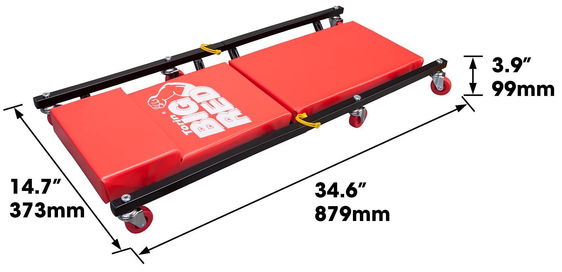 BIG RED Rolling Garage/Shop Creeper: 2 piezas, carrito mecánico acolchado de 36 pulgadas con reposacabezas y 6 ruedas, rojo TR7565R-2 Torin