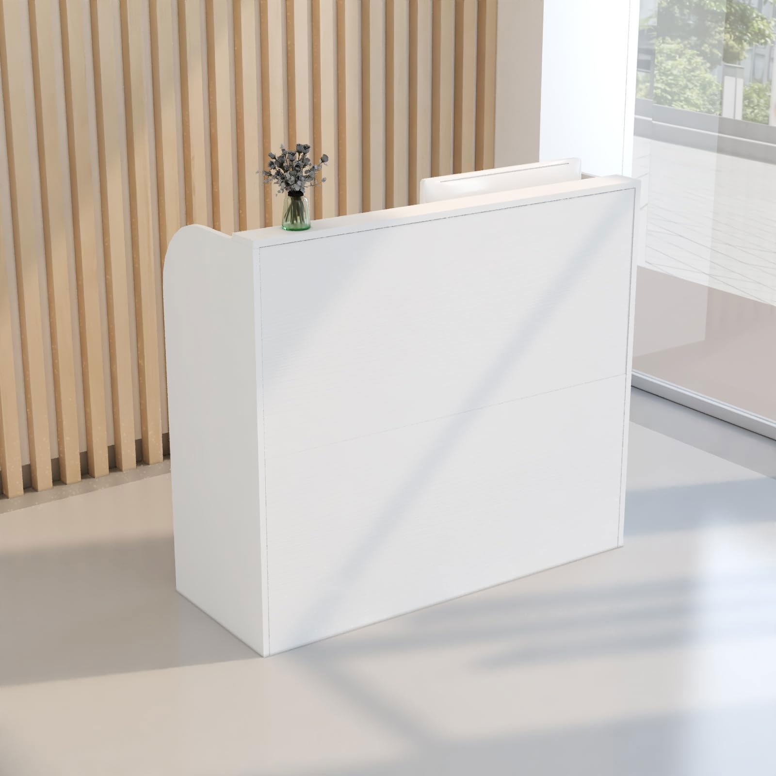 LINLIUA Empfangstheke Rezeption Klein Kosmetikstudio, Rezeptionstheke Modern Holz mit Ablage für Büro und Empfang, Platz Sparen, Einfach zu Montieren, für Büro Hotel Weiß 80 * 50 * 110cm