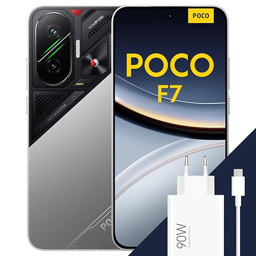 POCO F7 Smartphone, 12+256GB, Argento, Snapdragon® 8s Gen 4 Flagship, Batteria 6500mAh, Fotocamera Sony da 50MP con OIS, Display AMOLED 6.83" 1.5K 120Hz (Adattatore di alimentazione non incluso)
