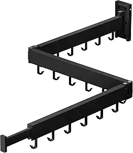 Wall Mounted Clothes Drying Rack ,Space Saver Laundry Clothes Rack,Retractable Dryer ,Collapsible(3-Pole), Black, Sandy Coating,3z-b01