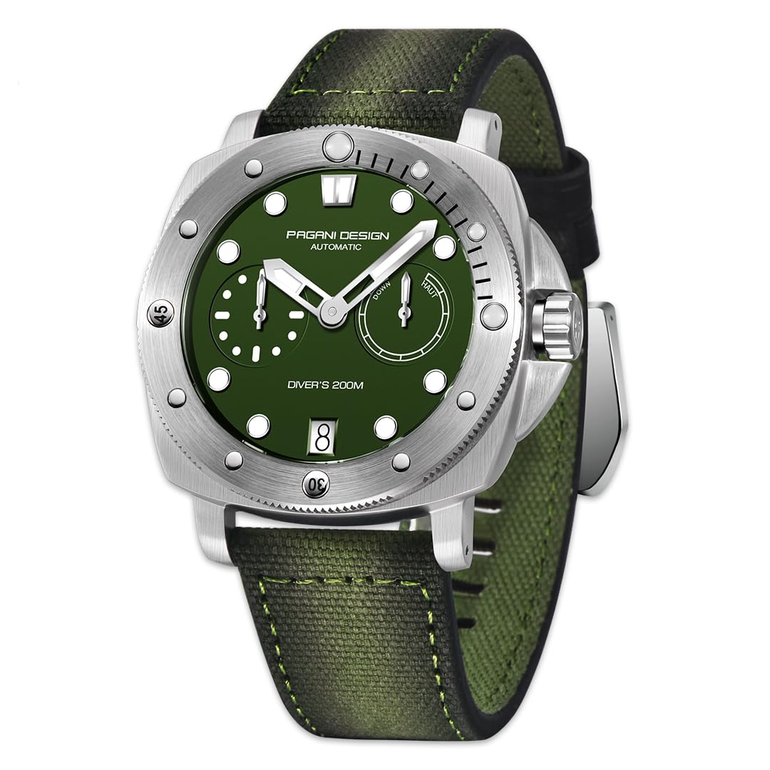 Pagani Design 1767 - Reloj automático para Hombre, Zafiro sintético, Caja de Acero Inoxidable, 20 Bar, Correa de Cuero Impermeable, Reloj Casual para Hombre