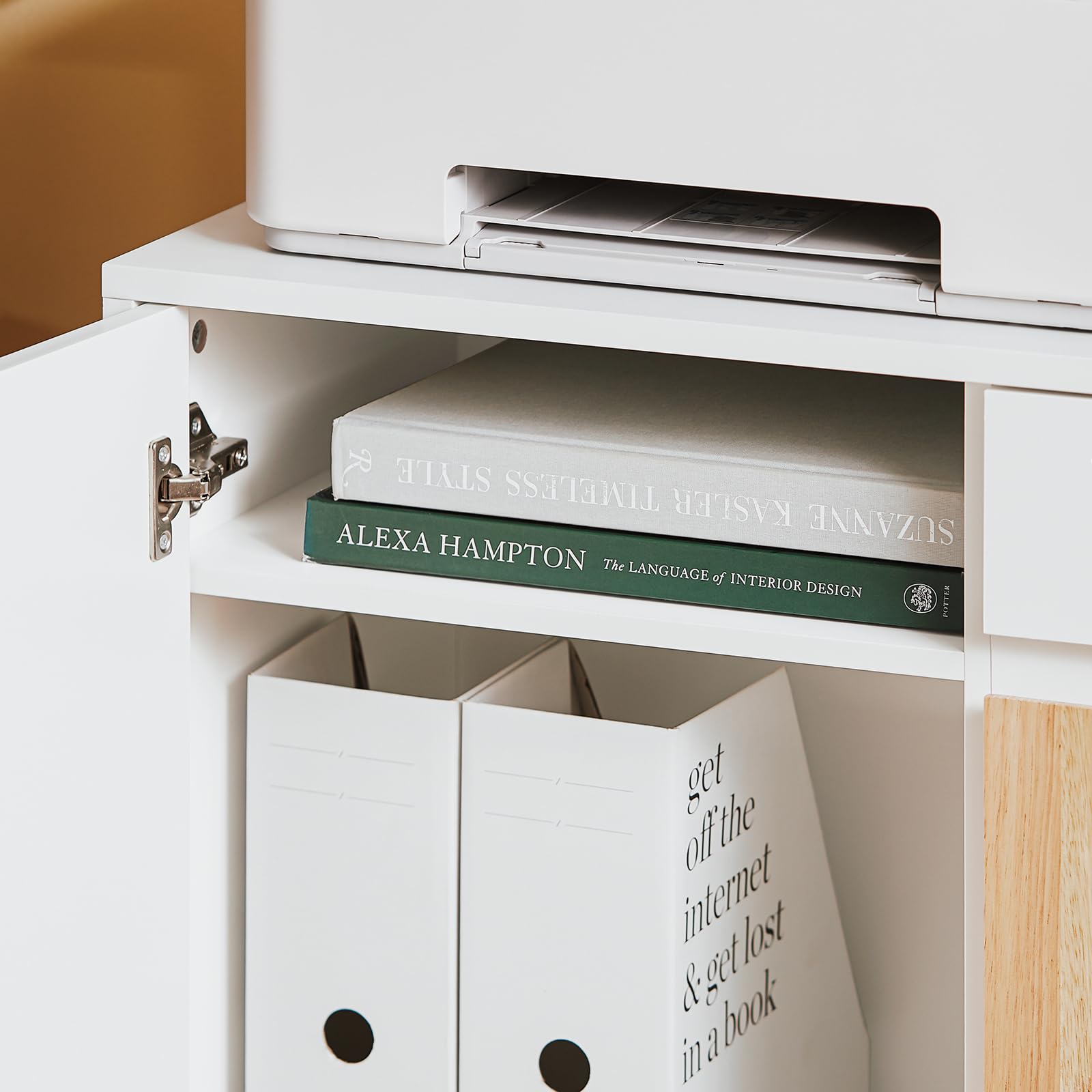 SoBuy Carrello da ufficio Carrello Portaoggetti con Cassetto Tavolino stampante Bianco-Naturale 65x35x58cm ASK04-WN