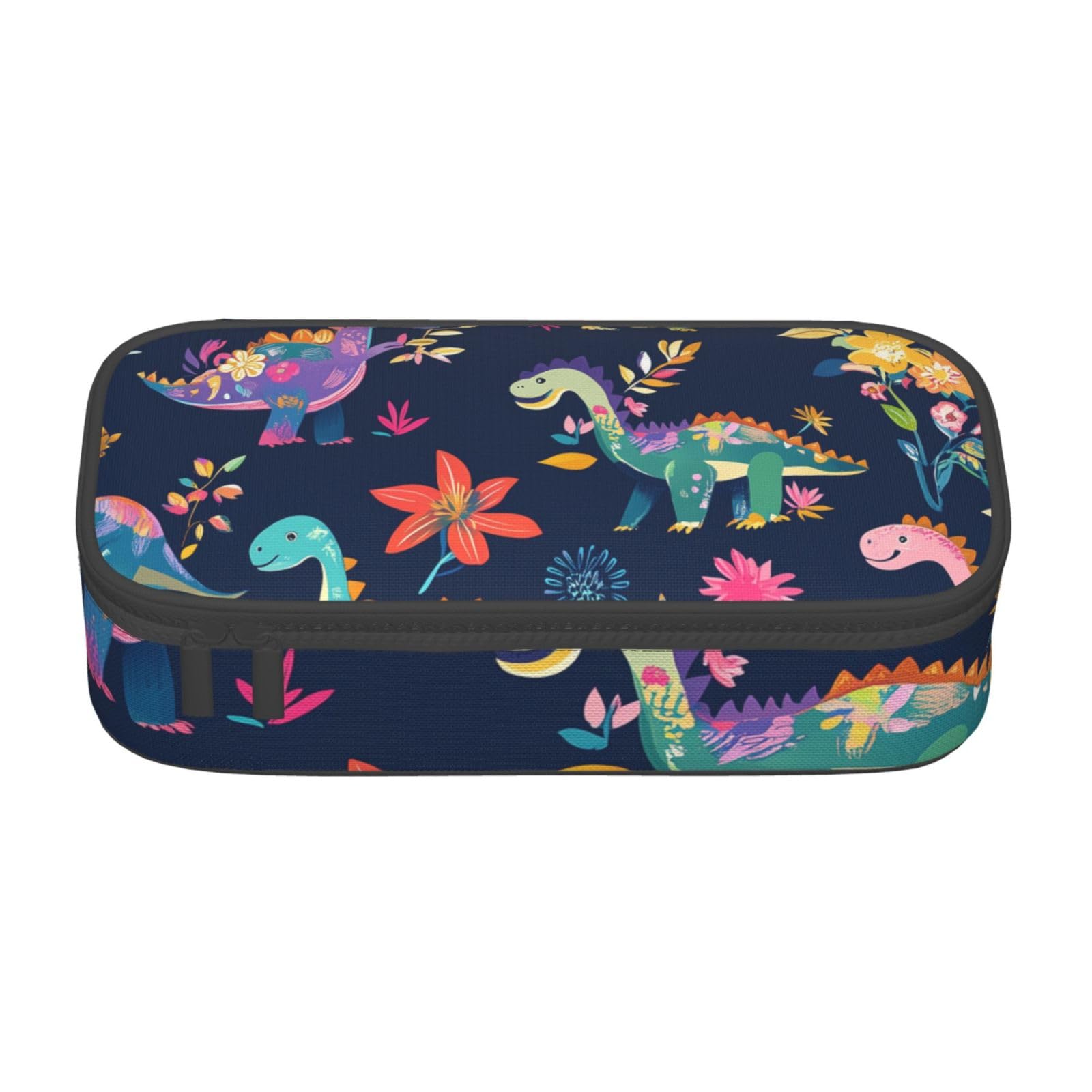 Mexpekil Cartoon Floral Dinoasur Pattern Pencil Case for Girls Boys Pencil Bag Stationery Organiser with Compartments School Supply Bag for Students Office
