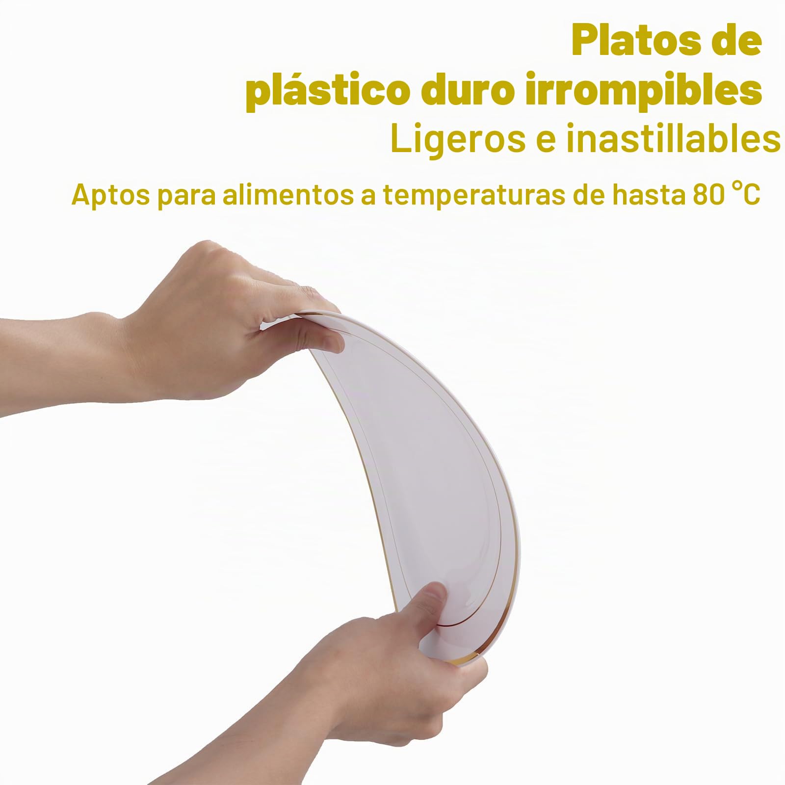 Juego de 40 platos de plástico blancos de 26 cm, platos de plástico reutilizables, platos de plástico reutilizables, platos de fiesta, vajilla de plástico, platos de fiesta con borde dorado