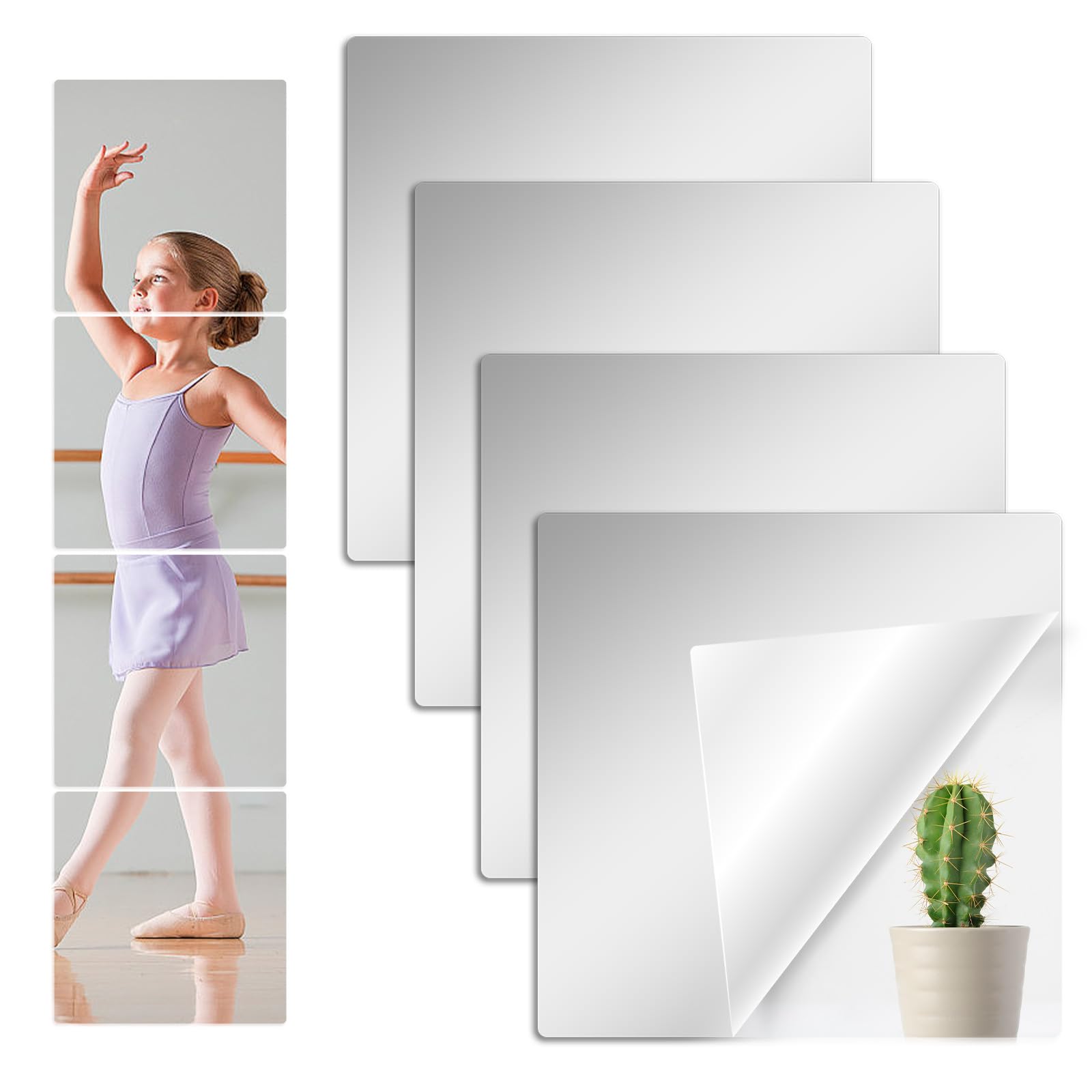 Specchi Adesivi Da Parete - Set 4 Pezzi 20x20cm, Acrilico, Spessore 2mm Per Bagno E Camera - Foto 2