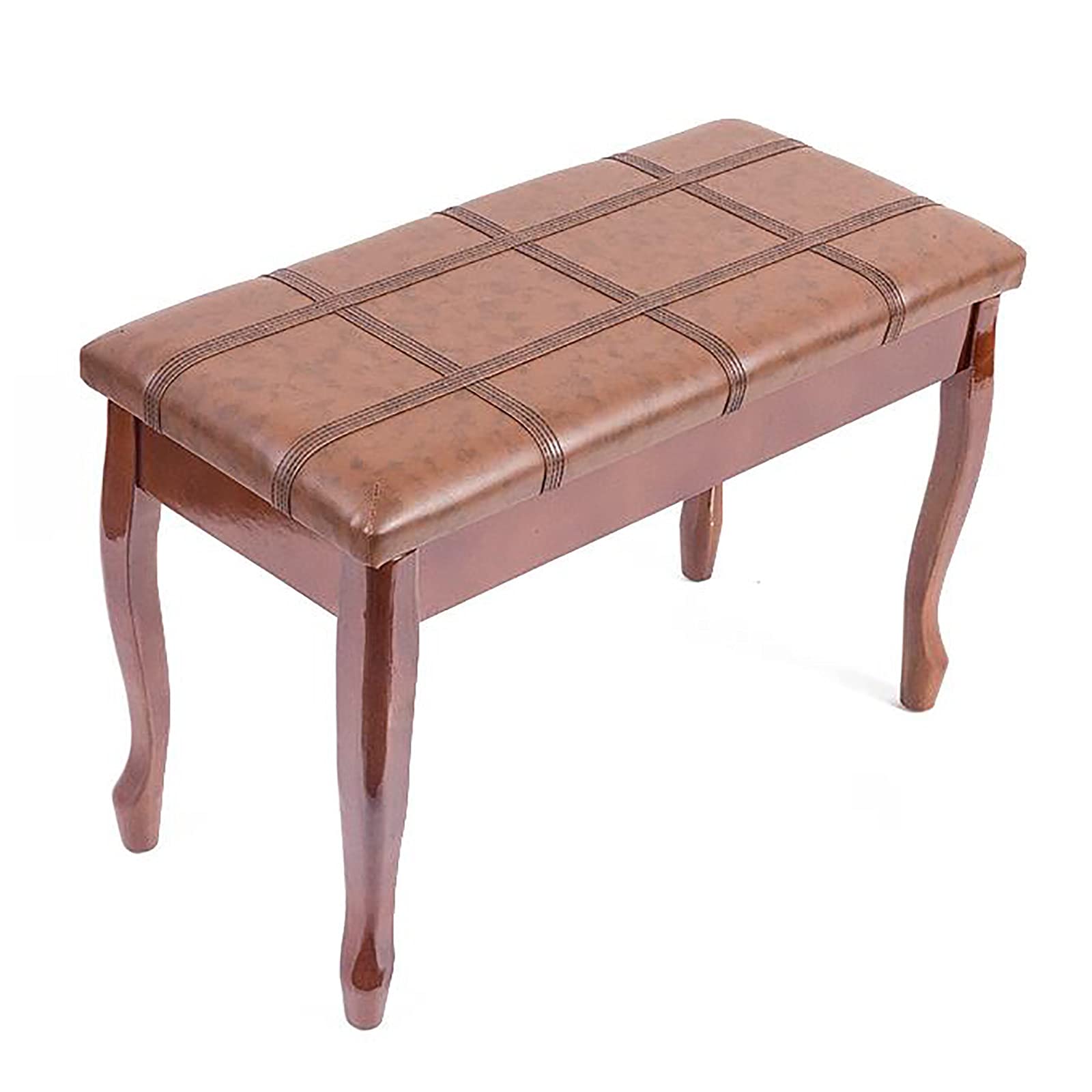 Klavierbank aus Leder mit Stauraum, Keyboardhocker aus Holz, weiches Kissen für Häuser und Schulen, 76 x 35 49 cm, Teakholz, Braun-A