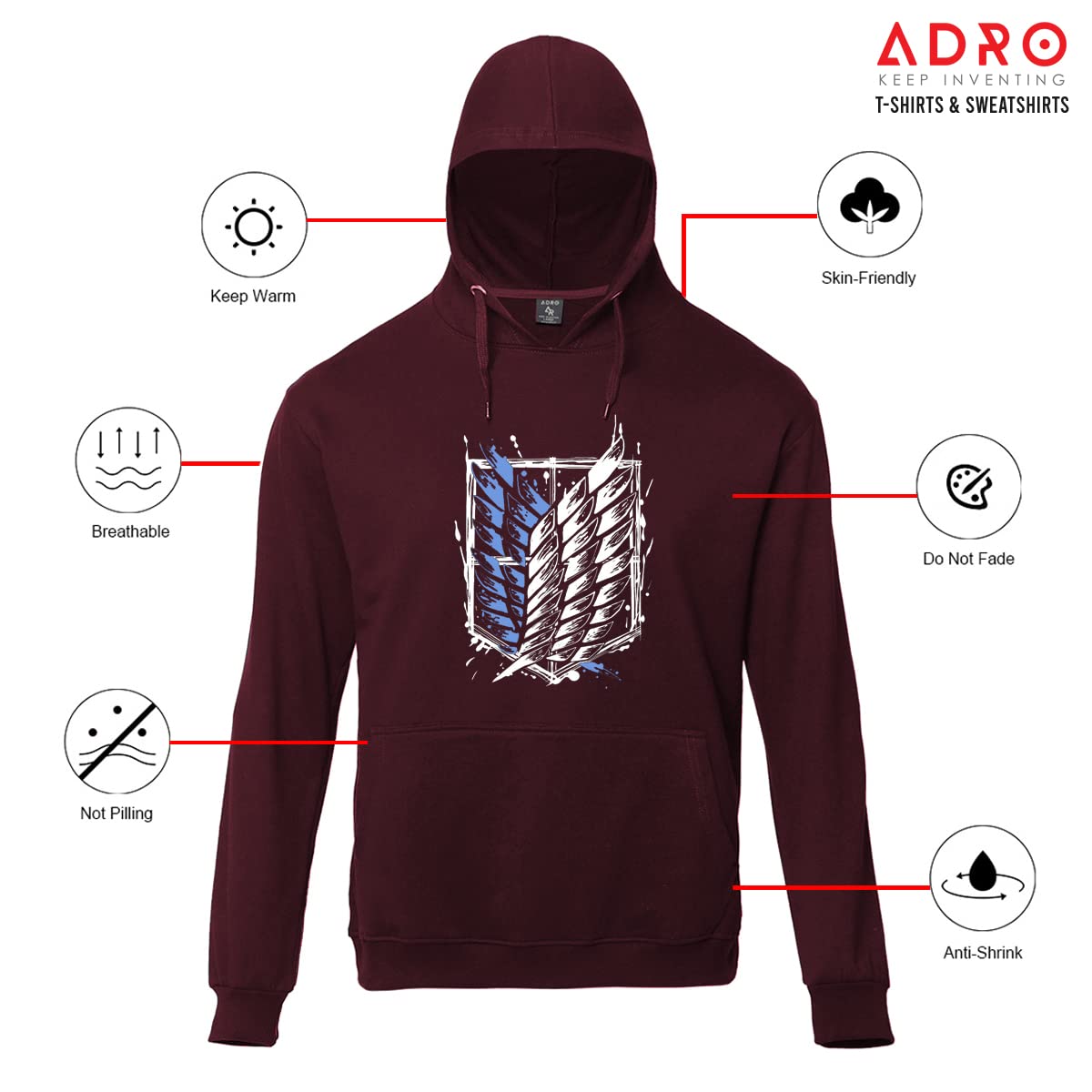 ADRO Sudadera con capucha estampada Attack on Titan para hombre
